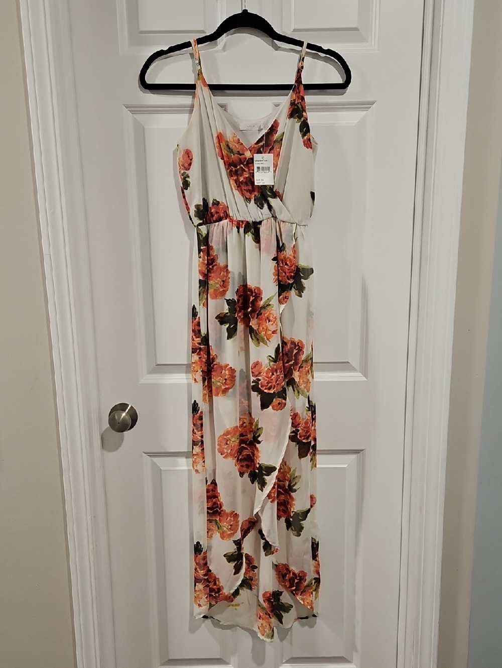 Lush White Maxi Dress with Orange Rose Print